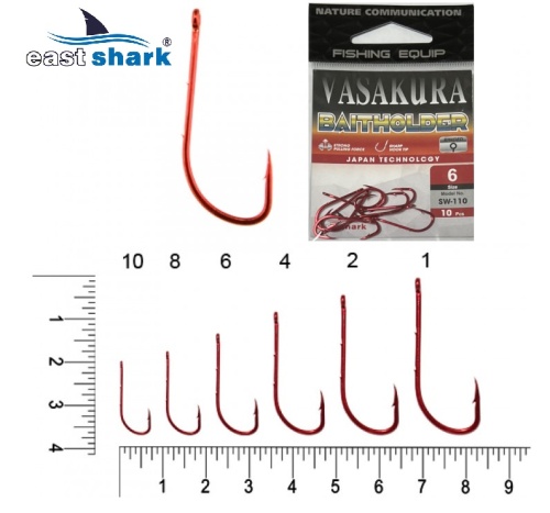 Крючки NEW EastShark Vasakura BAITHOLDER  RED № 10 красный (уп/10 шт)